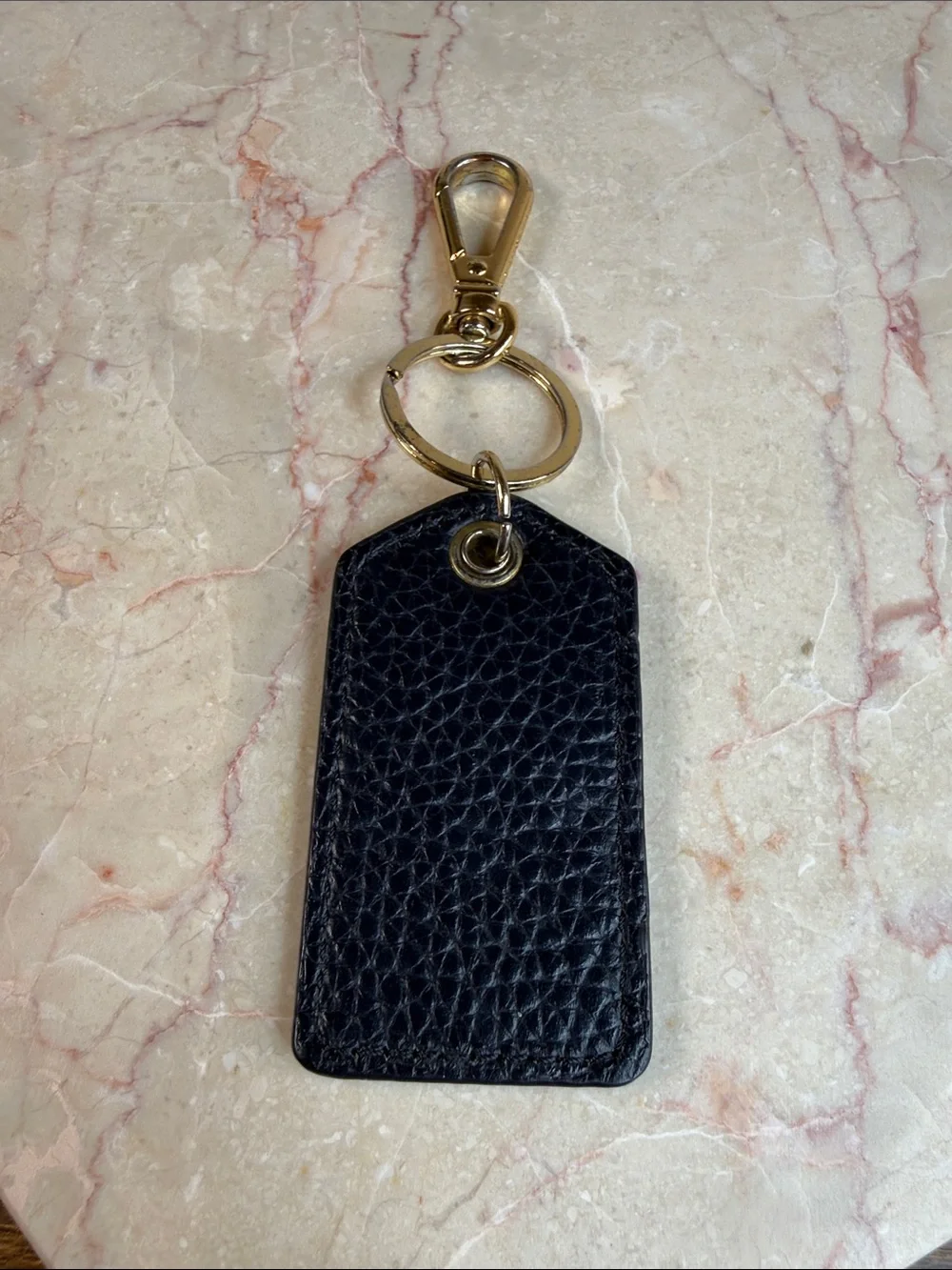 Black Leather Key Tag Keychain with Gold Hardware